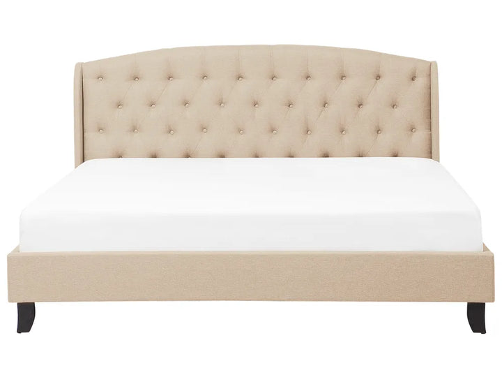 EU super king bed with soft beige linen finish