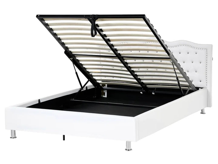 Upholstered ottoman bed with button tufting and storage