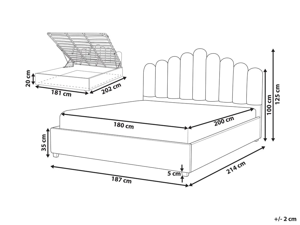 Ottoman Bed Velvet 180 x 200 cm (EU Super King) Off-White Stauton