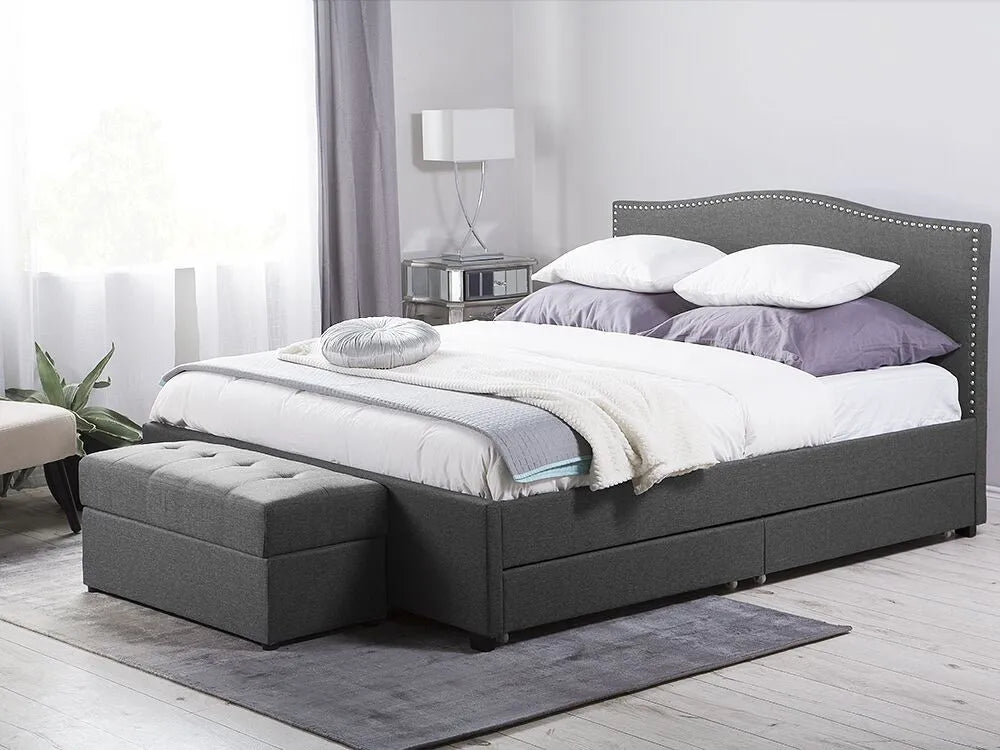 Modern dark grey storage bed with multicolour LED lighting
