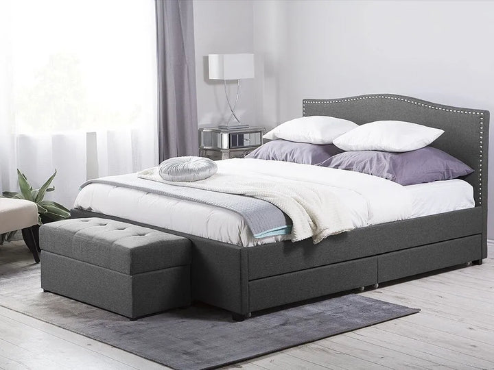 Modern dark grey storage bed with multicolour LED lighting