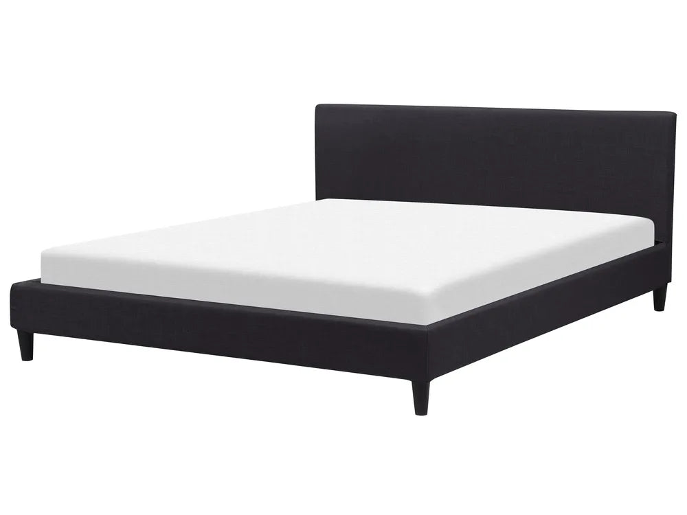 Contemporary fabric bed with slatted base and LED feature
