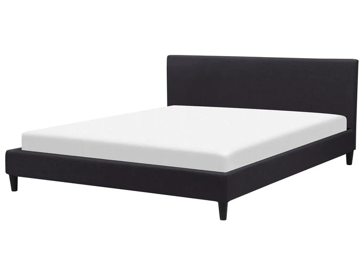 Contemporary fabric bed with slatted base and LED feature
