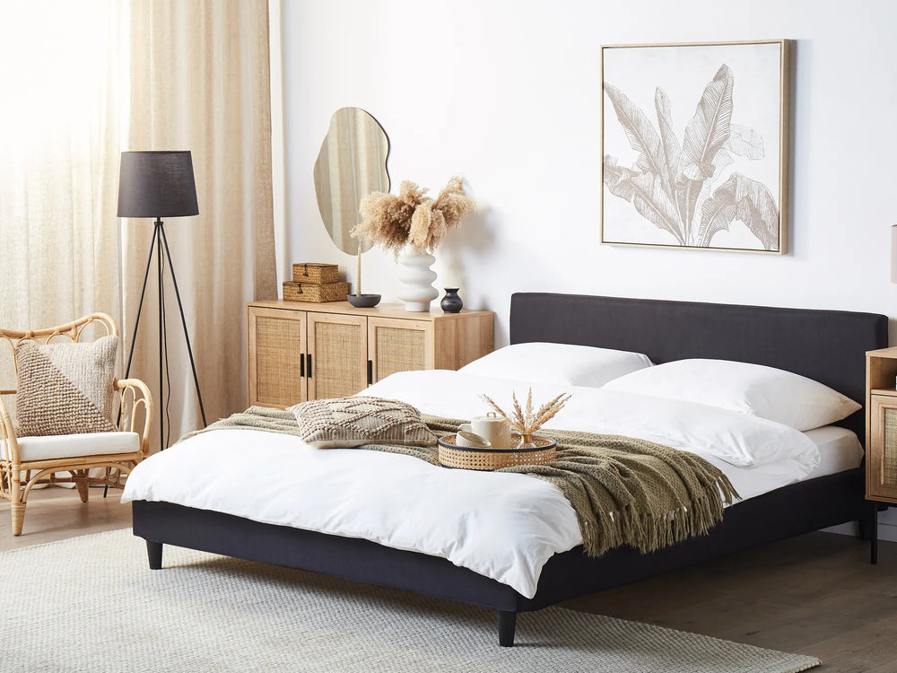 Modern upholstered bed with Nordic legs and LED panel