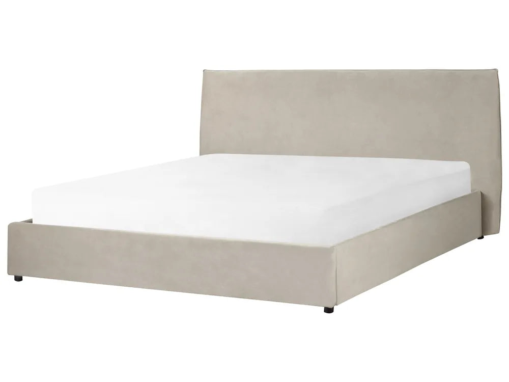 Taupe velvet super king ottoman bed with lift-up storage