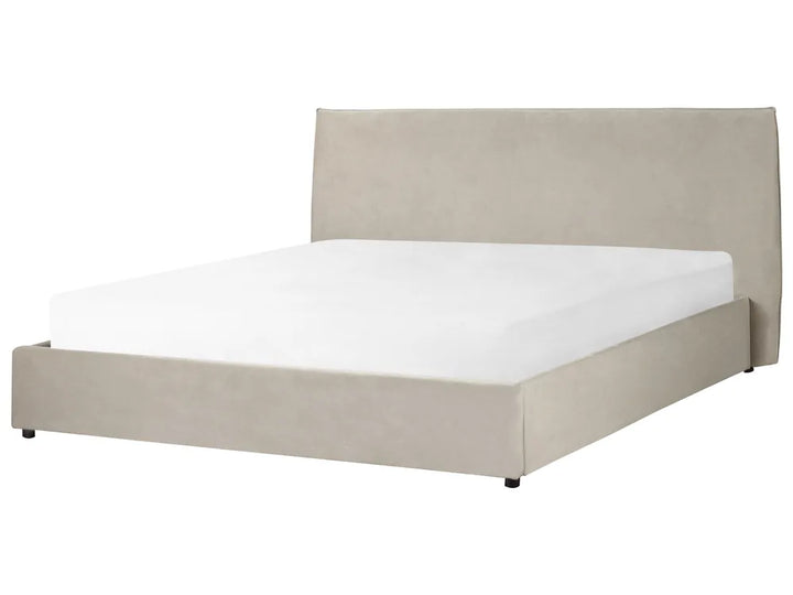 Taupe velvet super king ottoman bed with lift-up storage