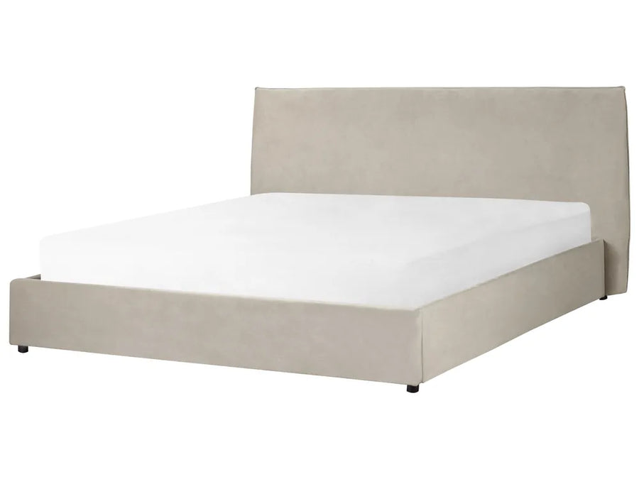 Taupe velvet super king ottoman bed with lift-up storage