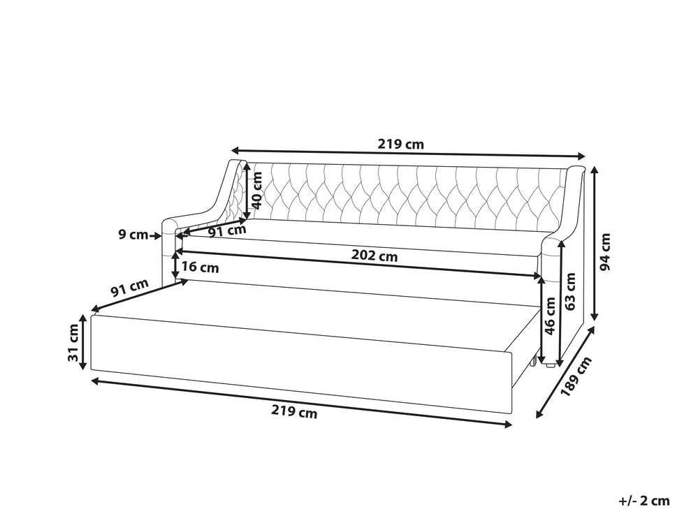 Trundle Bed Velvet 90 x 200 cm (EU Single) Light Grey Beckett