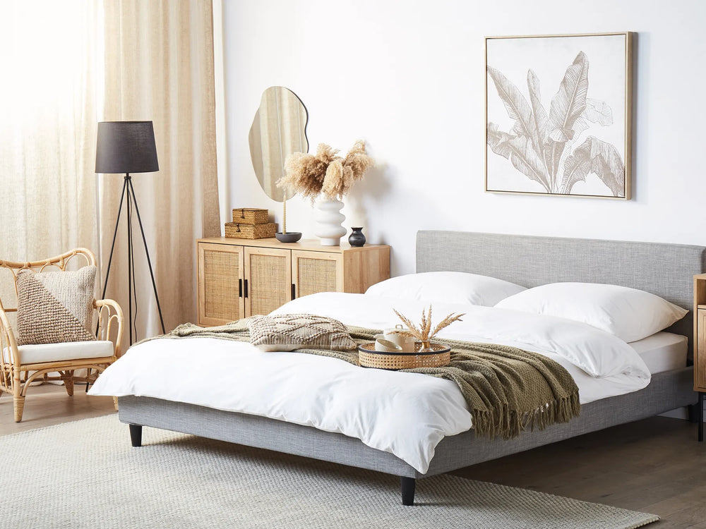 Modern upholstered bed with Nordic legs and LED panel