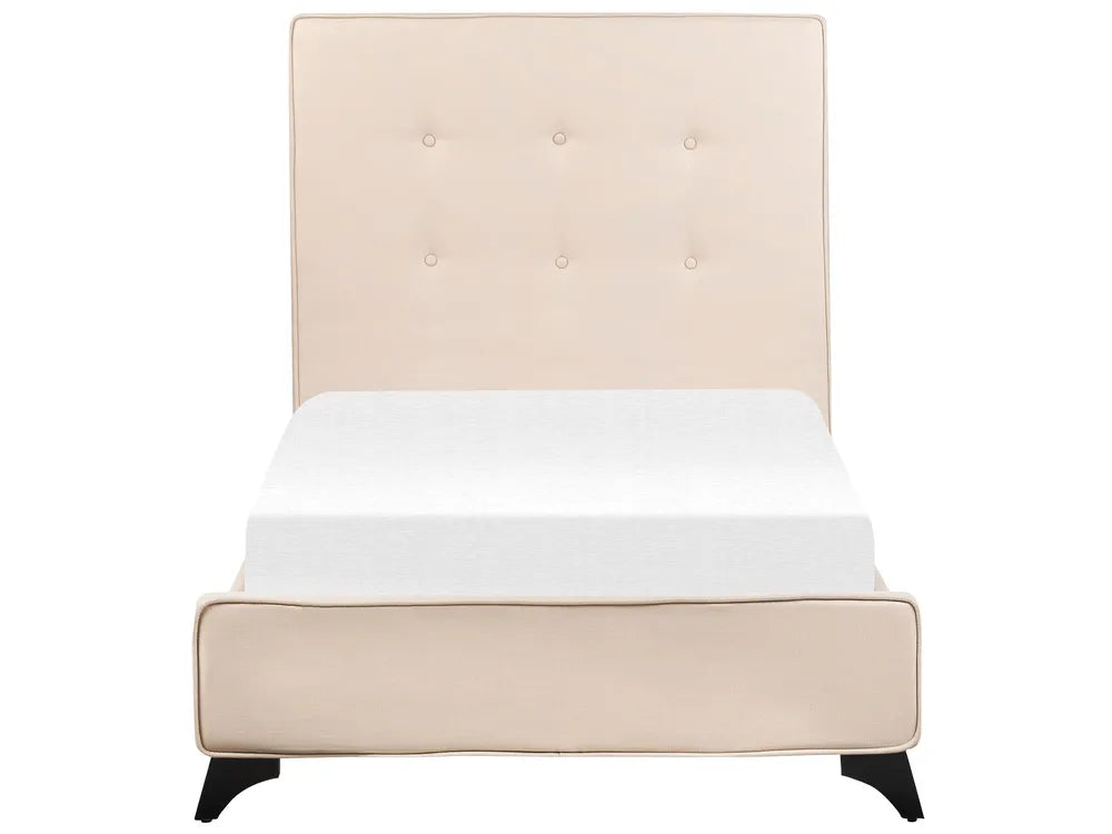 Minimalist fabric bed with button-tufted headboard