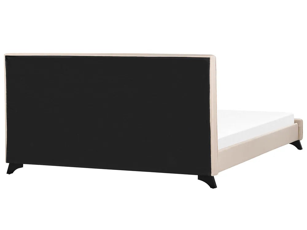 Minimalist fabric bed with button-tufted headboard
