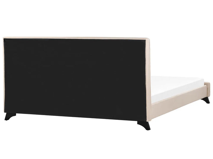 Minimalist fabric bed with button-tufted headboard