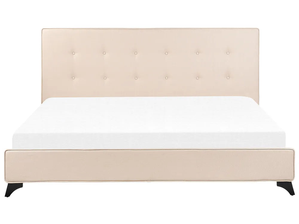 Modern EU super king bed in beige fabric