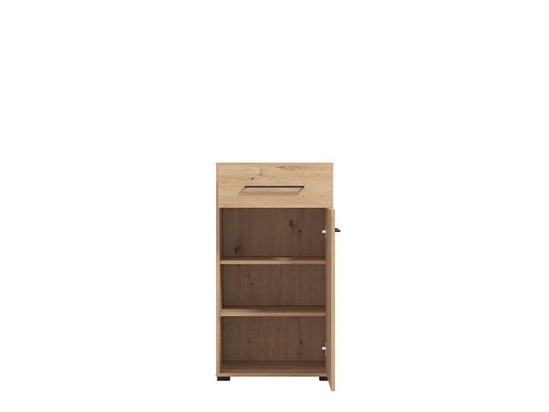 Raulin Slatted Artisan Oak Effect Low Narrow Hallway Cabinet