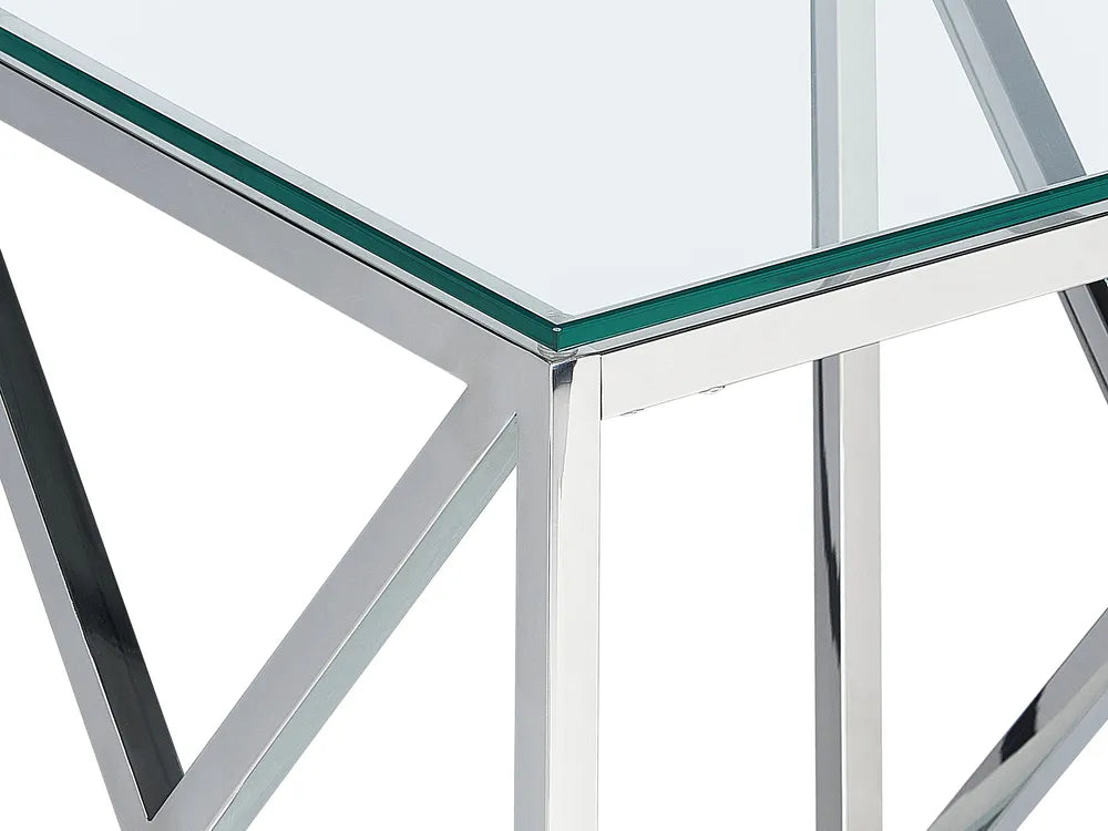 Side Table Tempered Glass Silver Lorccan