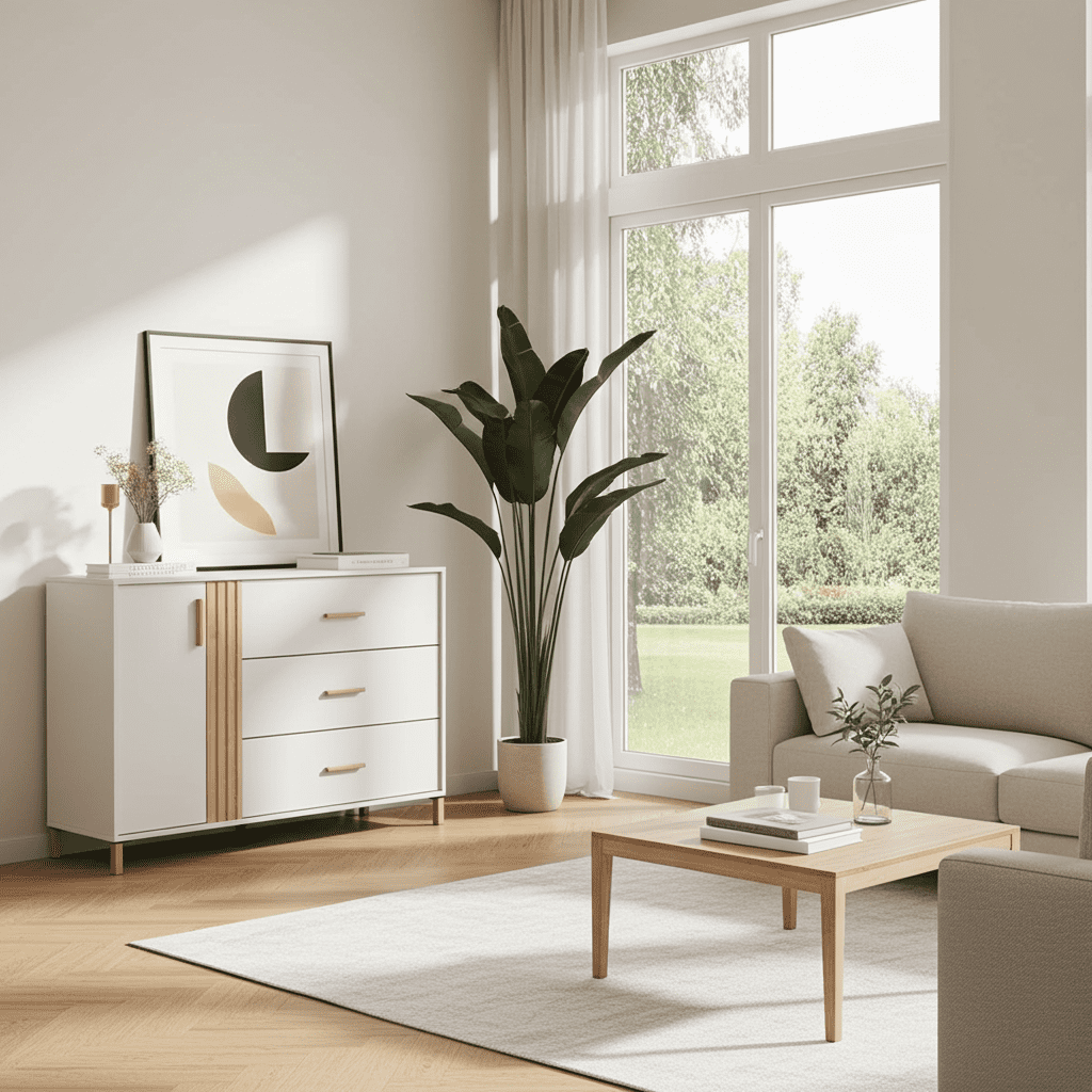 Cashmere and oak-effect chest of drawers