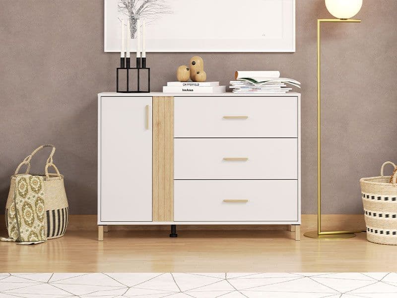 Cashmere chest with oak-effect finish