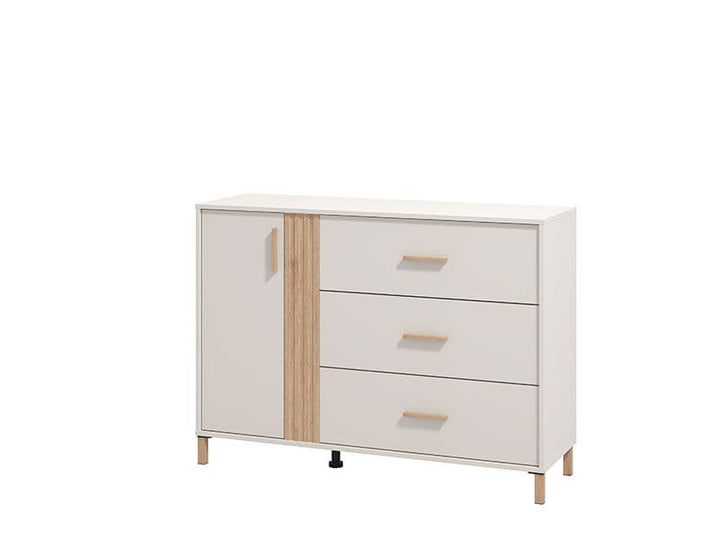 Cashmere and oak-effect bedroom storage chest