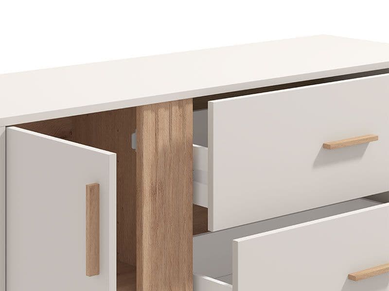 Modern cashmere and oak-effect drawer unit