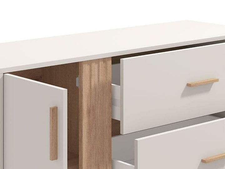 Modern cashmere and oak-effect drawer unit