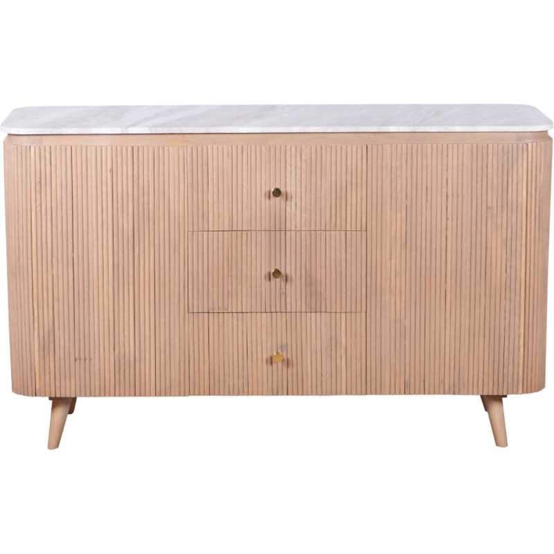 Wooden sideboard with marble top on a white background