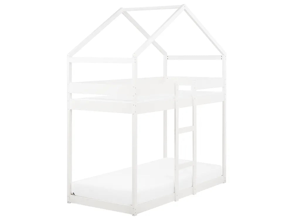 White children's bed with a house design on a white background