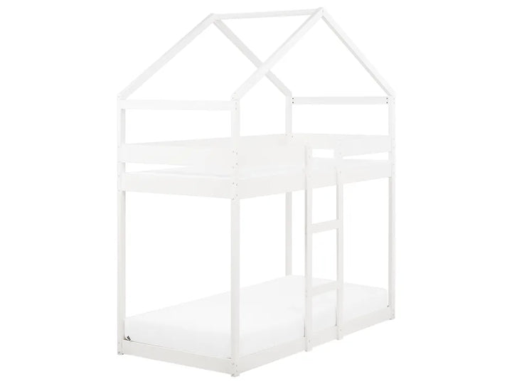 White children's bed with a house design on a white background