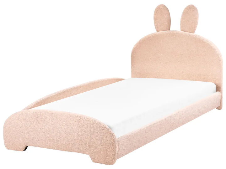 Children's bed with bunny ears and white mattress on a white background