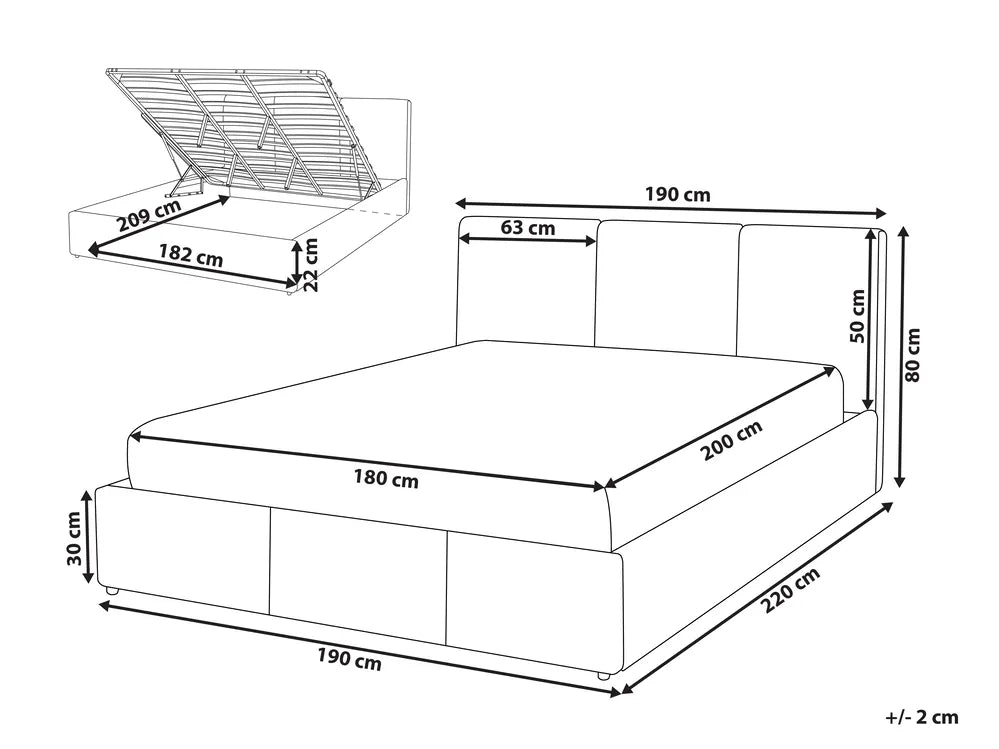 Ottoman Bed Velvet 180 x 200 cm (EU Super King) Light Beige Carol