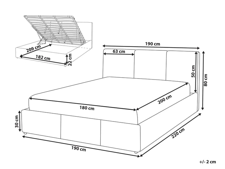 Ottoman Bed Velvet 180 x 200 cm (EU Super King) Light Beige Carol