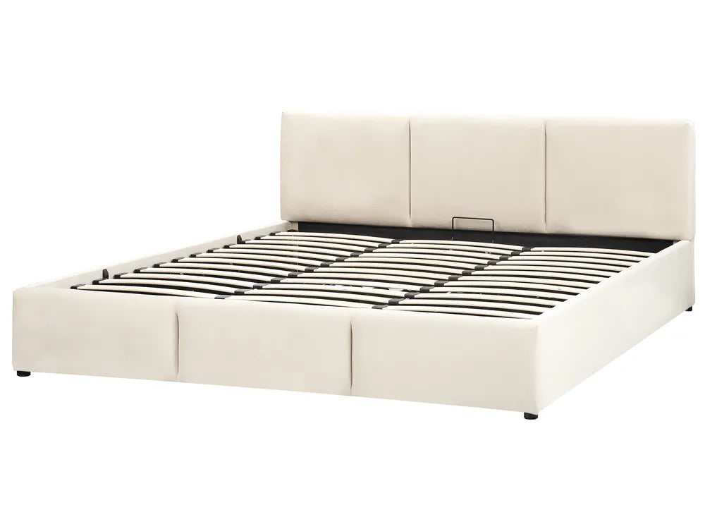 Ottoman Bed Velvet 180 x 200 cm (EU Super King) Light Beige Carol