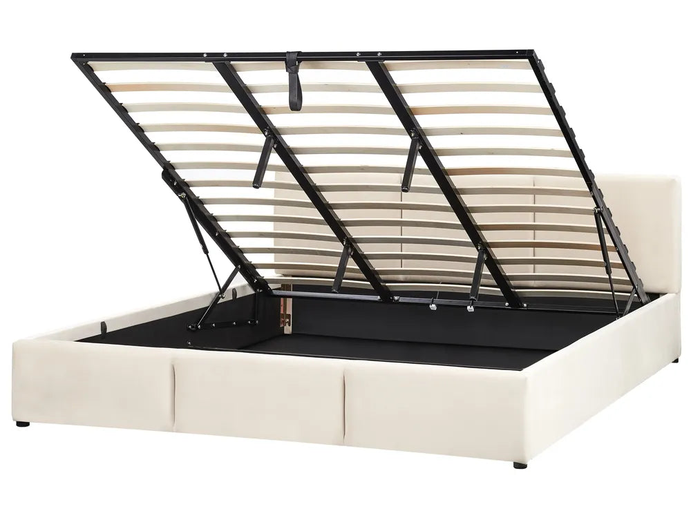 Contemporary velvet storage bed with padded headboard