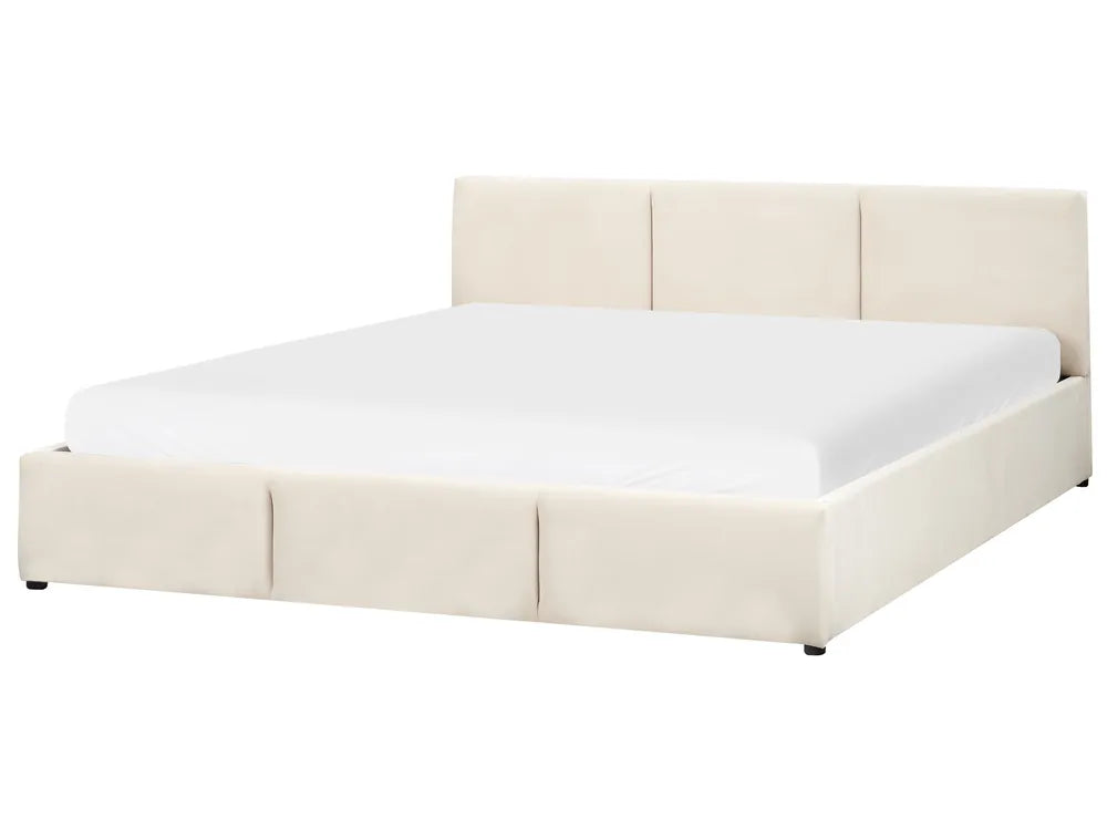 Light beige velvet super king ottoman bed with storage
