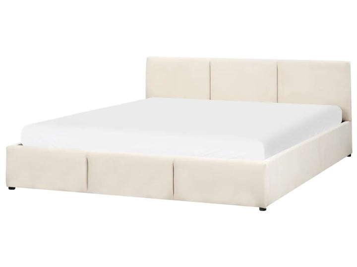 Light beige velvet super king ottoman bed with storage