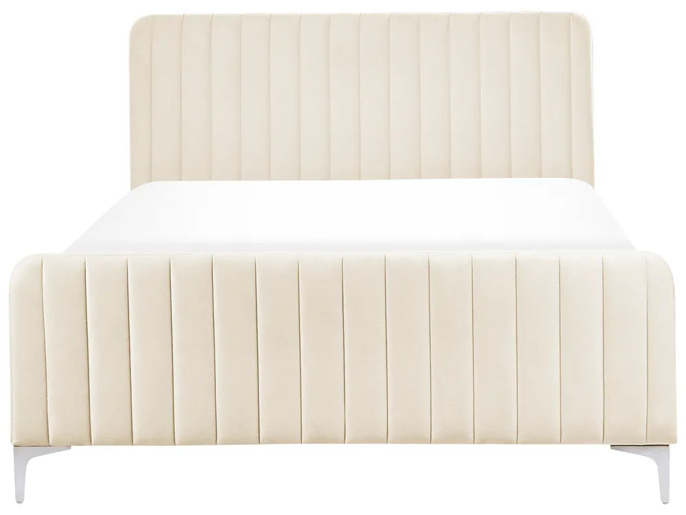 Contemporary beige velvet bed with elegant frame