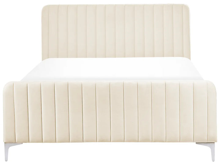 Contemporary beige velvet bed with elegant frame