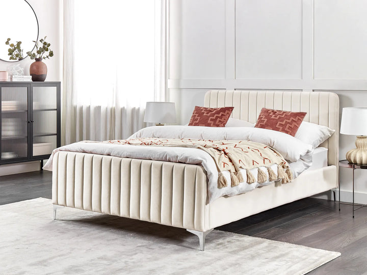 Modern velvet bed with soft textured finish