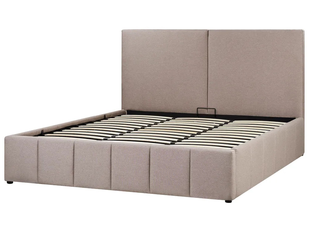 Super king storage bed in taupe fabric