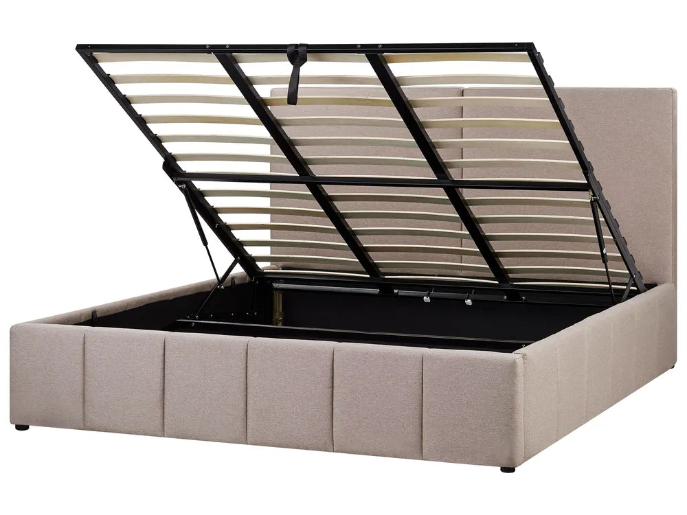 Upholstered bed with storage taupe