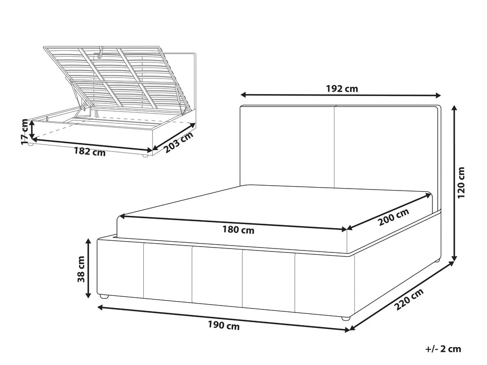 Ottoman Bed Fabric 180 x 200 cm (EU Super King) Taupe Emery