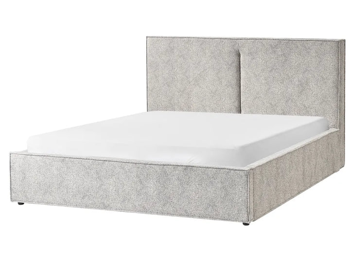 Black and white knit velour super king ottoman bed with storage