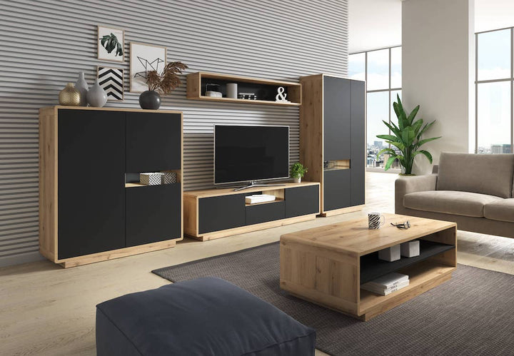 Aston 39 TV Cabinet Black Matt Oak Torus