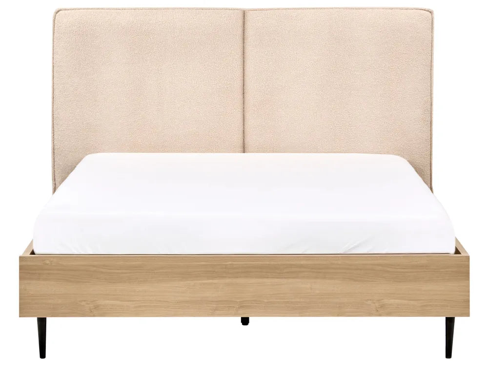 Bed Boucle 140 x 200 cm (EU Double) Beige Selina