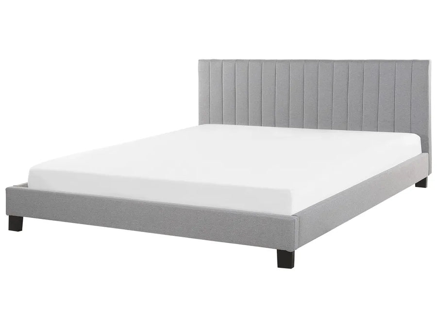 Light grey fabric super king bed with padded headboard