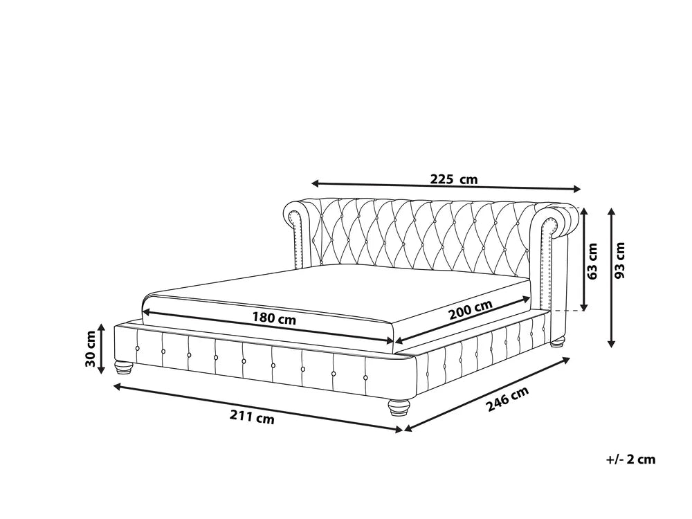 Bed Velvet 180 x 200 cm (EU Super King) Light Grey Masad