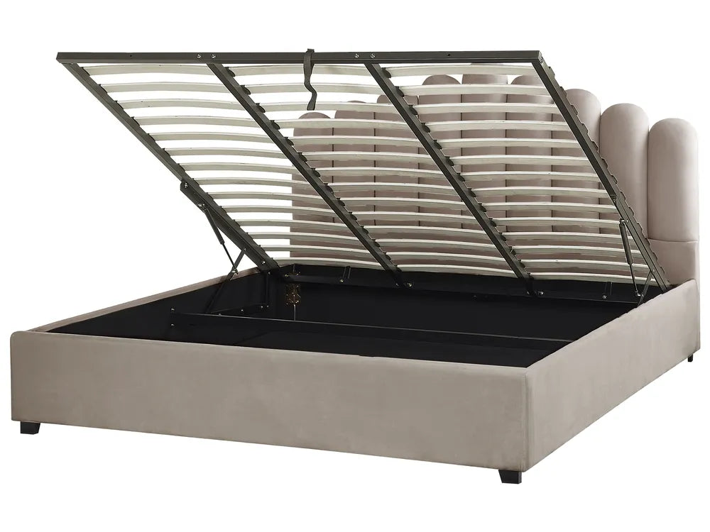 Super king velvet storage bed with slatted lift base