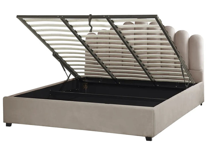 Super king velvet storage bed with slatted lift base