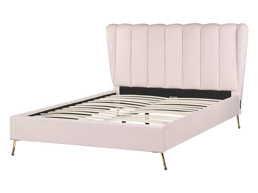 Bed Velvet 140 x 200 cm (EU Double) Pastel Pink Henley