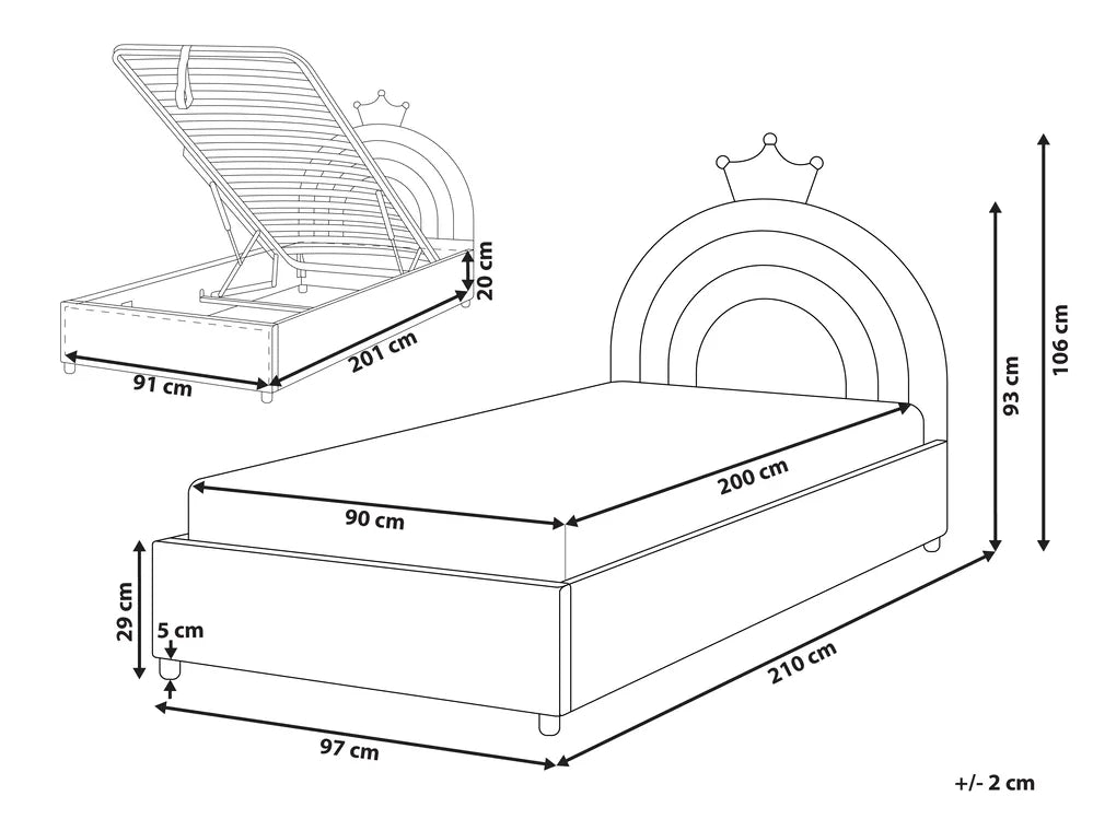 Kids Ottoman Bed Crown Velvet 90 x 200 cm (EU Single) Blue Holly