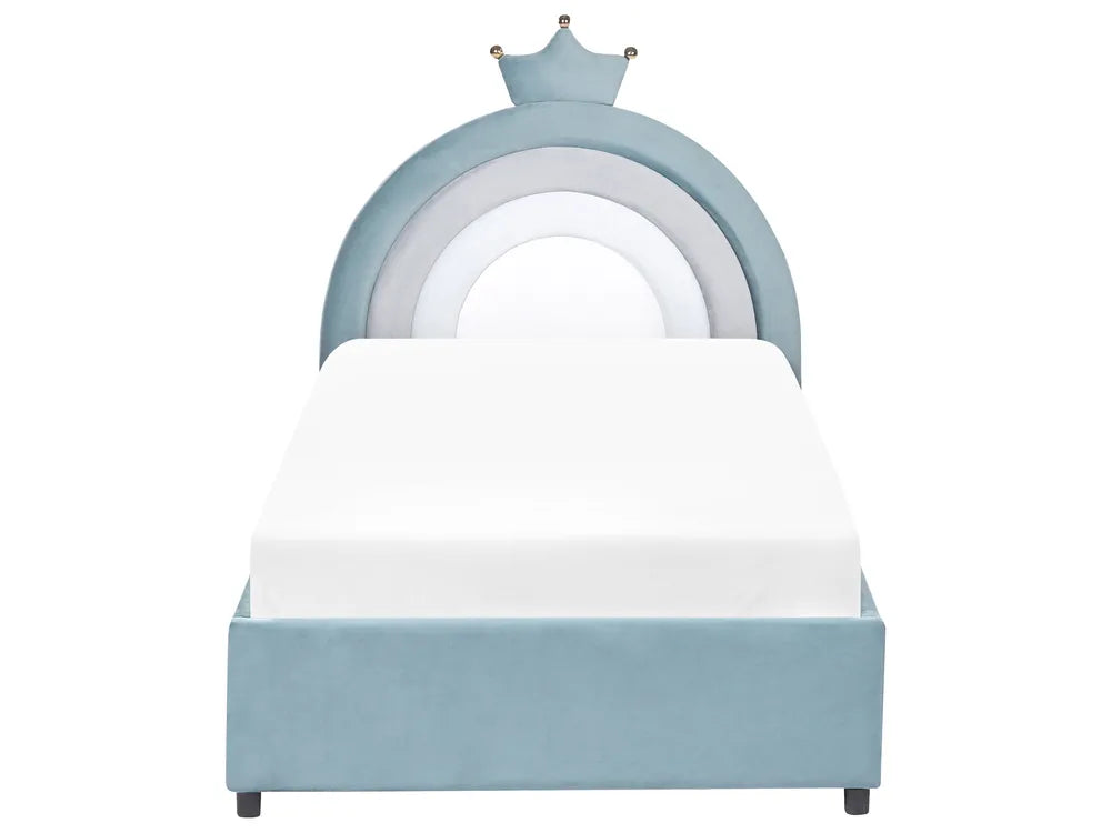 Kids Ottoman Bed Crown Velvet 90 x 200 cm (EU Single) Blue Holly